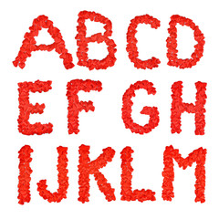 Red heart font. A lot of hearts in the form of letters 