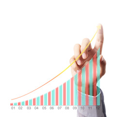 businessman with financial symbols coming from hand