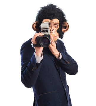 Monkey man with video camera