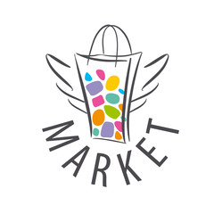 vector logo shopping bag with wings