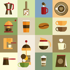 Flat modern icons for coffee shop. Vector illustration