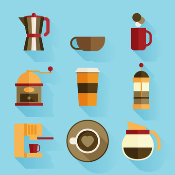 Coffee icons, flat design