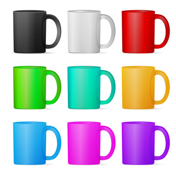 Set of mugs of various colors. Vector eps10