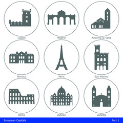 Fototapeta premium European Capitals - Icon Set (Part 1)