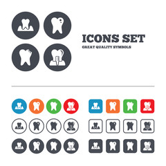 Dental care icons. Caries tooth and implant.