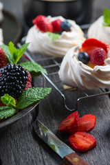 Homemade pavlova meringue with fresh berries