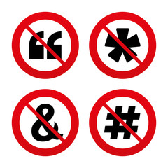 Quote, asterisk footnote icons. Hashtag symbol.