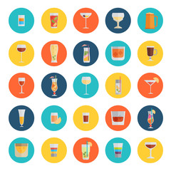 Alcohol drinks icon set flat style,vector eps10 illustration