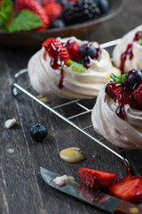 Homemade pavlova meringue with fresh berries