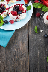 Homemade pavlova meringue with fresh berries