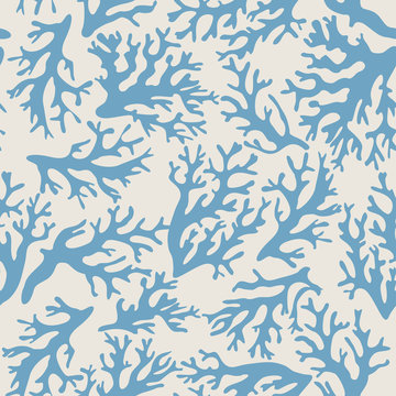 Coral, seashells seamless pattern in vintage style