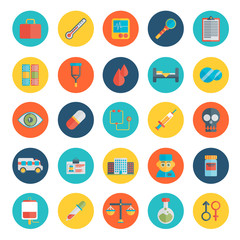 Flat icons set of medical tools and healthcare equipment