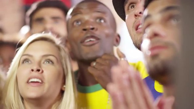Brazilian Fans Watch a Soccer Game at a Sports Bar