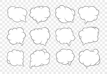Set of dozen vector talking bubbles with white fills and transpa