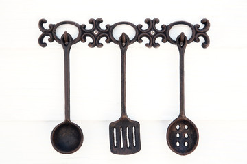 Antique gourmet grunge on white wood