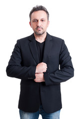 Casual man wearing suit jacket and black t-shirt