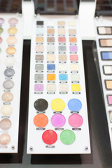 colorful makeup in beauty shop