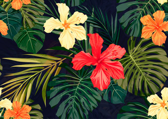 Bright colorful tropical seamless background with leaves and © Ms.Moloko