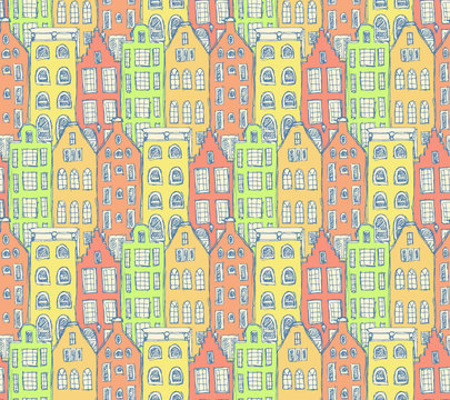 Sketch Amsterdam houses in vintage style © kali1348
