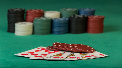 Fototapeta premium Colorful poker chips with cards