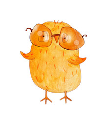 Chick in sunglasses. Happy day. Watercolor