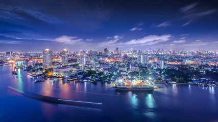 Bangkok Cityscape near river in twilight