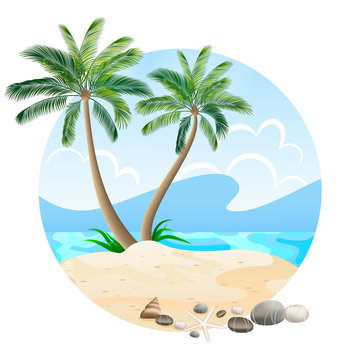Tropical island with palm trees isolated