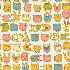 Seamless pattern with cute animals
