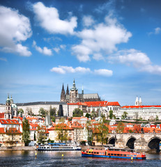Prague Castle with famous Charles Bridge in Czech Republic