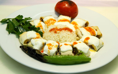 Turkish Kebab served in an anatolian plate.