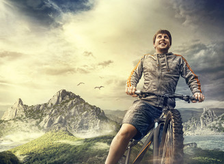 Fototapeta premium Cyclist. Sport tourism by bike in the mountains.