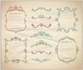 Retro graphic line elements, dividers and monogram frames