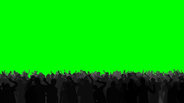 Concert crowd dancing energetically, on an easily keyed green background