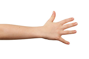 Child hand on white background - Powered by Adobe
