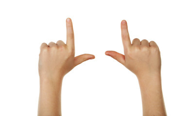 Child hands on white background