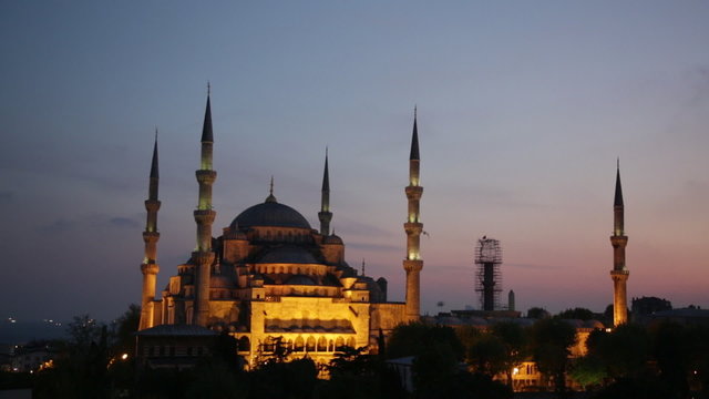 Sultan Ahmed Mosque (Blue Mosque) in Istanbul on a sunset