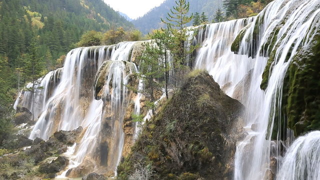 waterfall in autumn at jiuzhai valley national park,China.