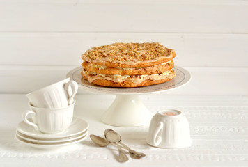 shortbread cake with meringue and nuts 