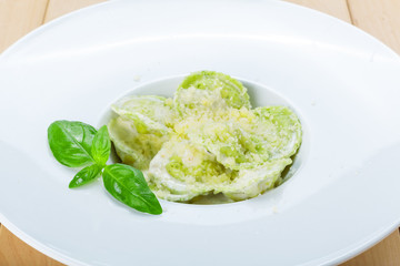 Green spinach and ricotta cheese ravioli