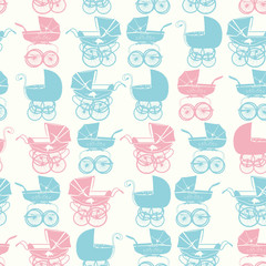 Seamless pattern with vintage buggy