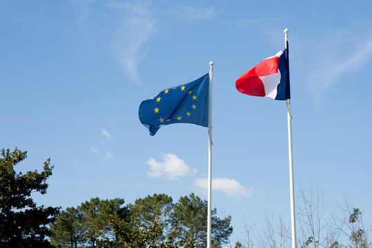 Flag of France and European flag in wind mat