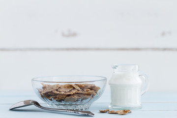 Bran flakes - front view healthy breakfast composition