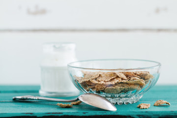 Bran flakes - front view healthy breakfast composition