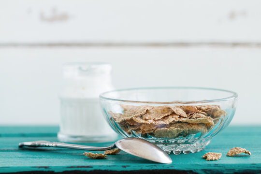 Bran flakes - front view healthy breakfast composition