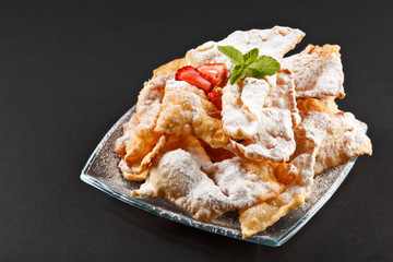 Hot tasty without yeast pastry with strawberry and mint