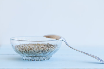 Sunflower seeds in a glass bowl 