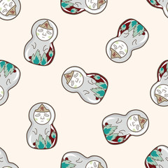 Matryoshka, Russian traditional wooden doll, cartoon seamless pattern background