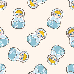 Matryoshka, Russian traditional wooden doll, cartoon seamless pattern background