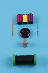 Button with needle, thimble and thread colors 