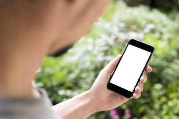 Person using mobile smartphone in black color, 